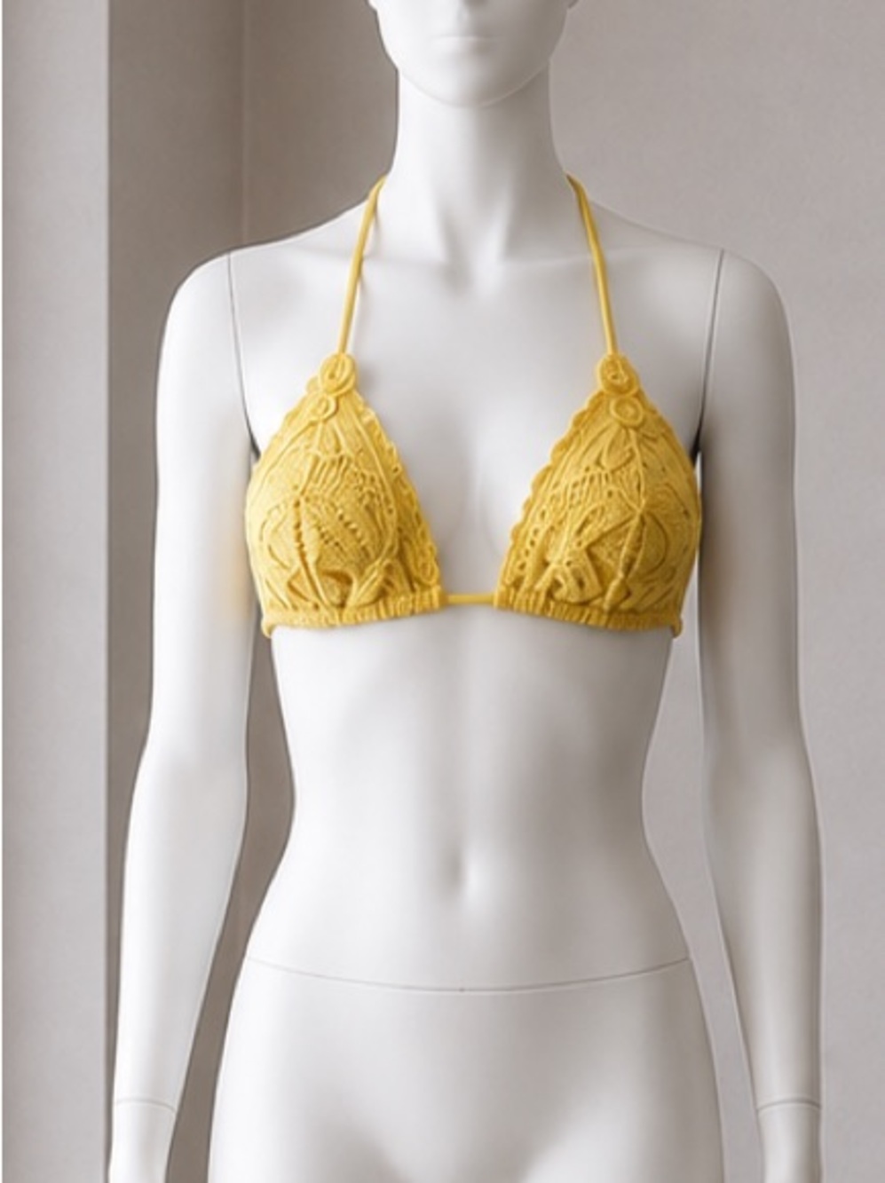 Shade & Shore Yellow Crochet Triangle Bikini Top